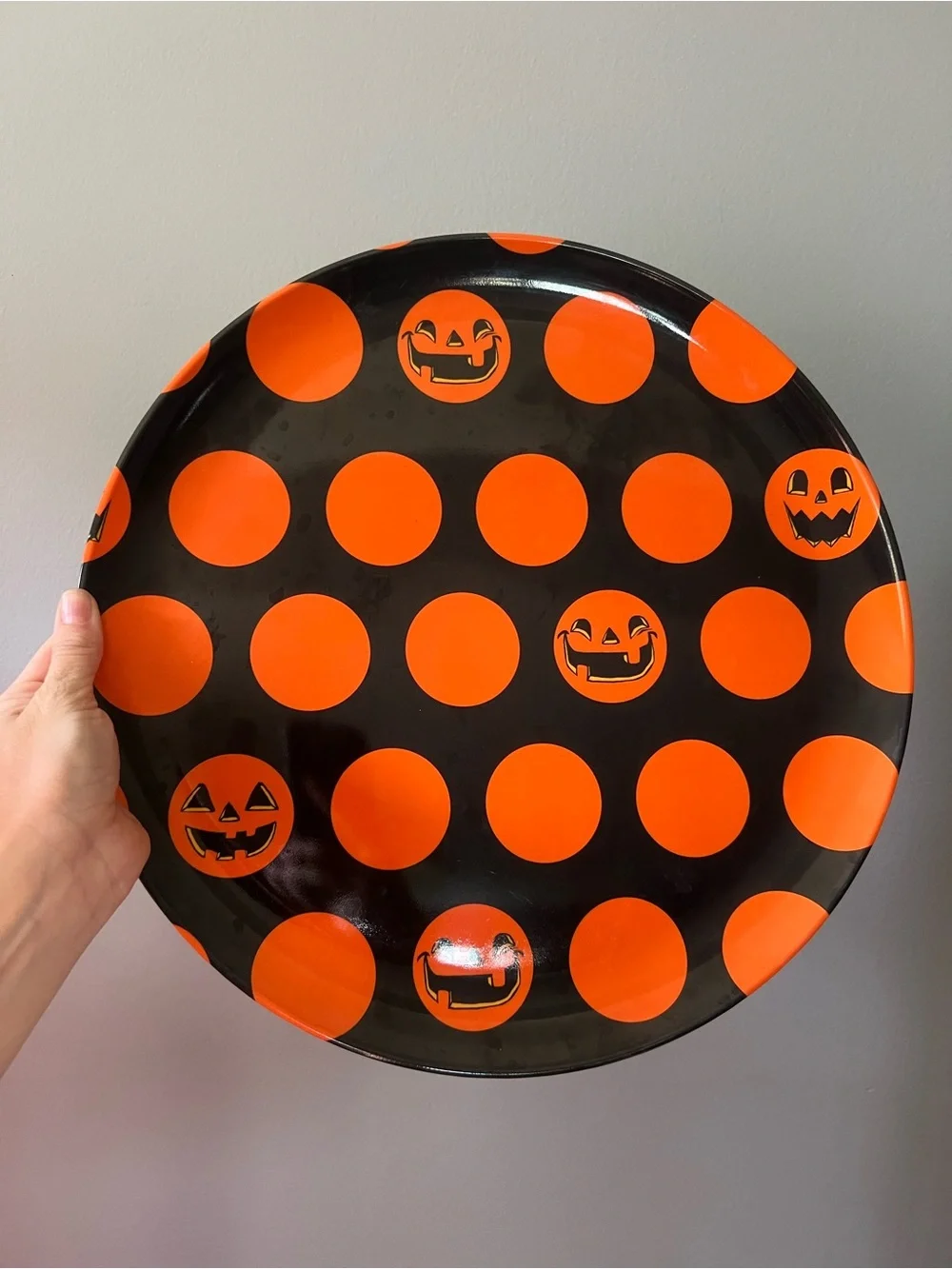 Halloween Orange Polka Dot Jack-O'-Lantern Serving Plate